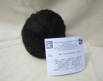 2 oz Black Alpaca Roving - for Spinning, Nuno Felting or Needlefelting