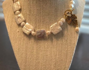 Square coin pearl necklace