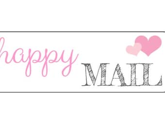 18 Happy Mail Heart Stickers, Packaging Stickers, Mailing Labels, Pink Heart Labels, Rectangle Labels, Happy Mail Stickers