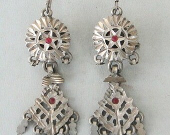 Antique Ethnic Tribal Old Silver Earring Earplug Pair