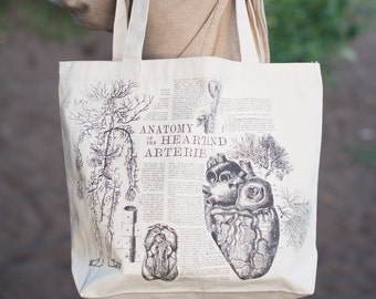 Vintage Anatomy: Anatomical Heart Tote Bag | Shoulder Bag Nurse Nursing Recycled Cardiology Cardiac Blood Flow Science Medical Student