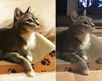 Custom Cat Portrait Illustration Custom Pet Portrait Cat Portrait Custom Illustrated Cat Portrait Personalized Pet Memorial Cat Memorial Art