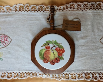 Cape Craftsmen Wood & Tile Trivet Fruit Apples Cherries with Original Tag *eb