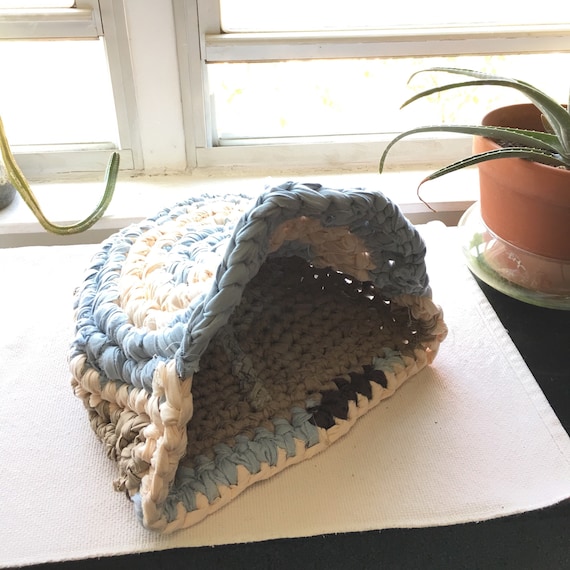 Hand crocheted upcycled rag pet bed cat small dog