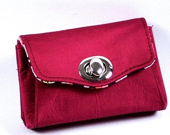 Wallet Clutch Purse, Red Silk Wallet, French Purse, Clutch Wallet by WhiteCross Designs, Handmade in USA