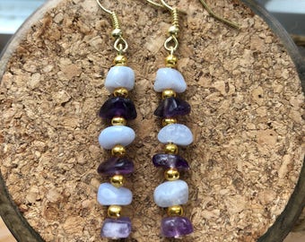 Chalcedony and Amethyst Earrings