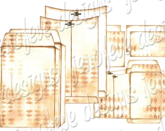 6x9 Printable Envelope Album Distressed Harlequin & Plain Templates