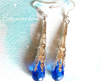 Blue Crystal drop long earrings