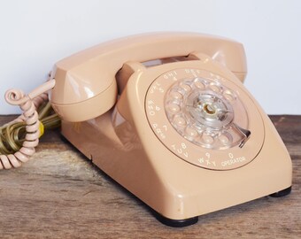 Vintage Pink Rotary Phone, Light Beige Dial Phone, Princess Phone made by AGT, Mid century telephone