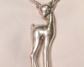 Antique Sterling Silver Rudolph Buck Deer Christmas Pin Animal Figural Brooch Hallmarked SB Silverman Brothers Estate Jewelry