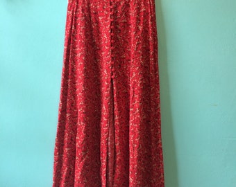 Vintage 90s does 70s EXPRESS MAXI SKIRT high waisted floral button up open front slit