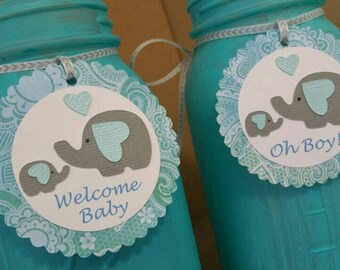 Baby Elephant Baby Shower Centerpieces Quart or Pint Size Mason Jar