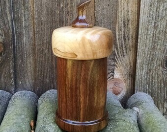 Wooden Box with Lid - Hand Turned Lidded Wood Box - Walnut and Curly Maple Woods Wooden Box with Lid - Wood Canister