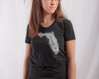florida shirt, florida tshirt, graphic t, state pride, woman fashion t, gray tshirt, screen print, silkscreen, free shipping