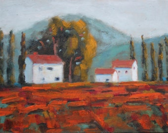 California Plein Air Landscape Oil Painting Original Art Bay Area Fairfield Green Valley GV Cellars Fall Suisun Valley California Artist USA