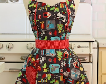 Apron Christmas Dogs MAGGIE Retro Full Apron