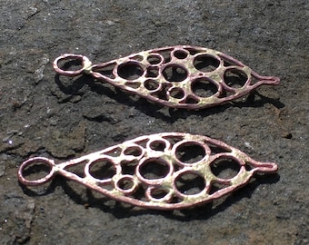 Tear drop copper and brass filigree earrings