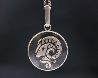 Silver Zodiac pendant. Niello Aries sign pendant. Sterling silver pendant. Made in USSR. Unisex gift.