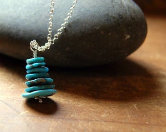 Kingman Turquoise Cairn Necklace - Turquoise Cairn Pendant with Sterling Silver Chain