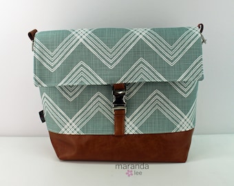 Lulu Large Flap Messenger Satchel - Colton Ocean and PU Leather READY to SHIP Travel Business Nappy Bag Stroller Attachment