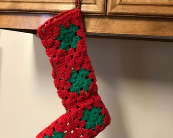 Vintage Crocheted Stocking (red and green) Christmas