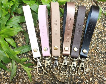 6 colors Custom leather keychain Personalized Key chains Customized Leather strap lanyard Gift for her customized wristlets leather key fob