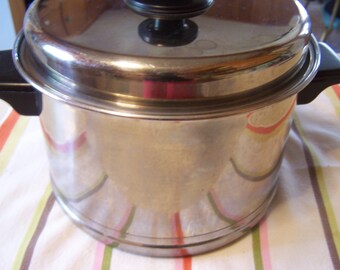Vintage Lifetime Stainless Soup Pot, Lg Sauce Pan, West Bend, USA 18/8 Stainless Steel Cookware, 4 QT