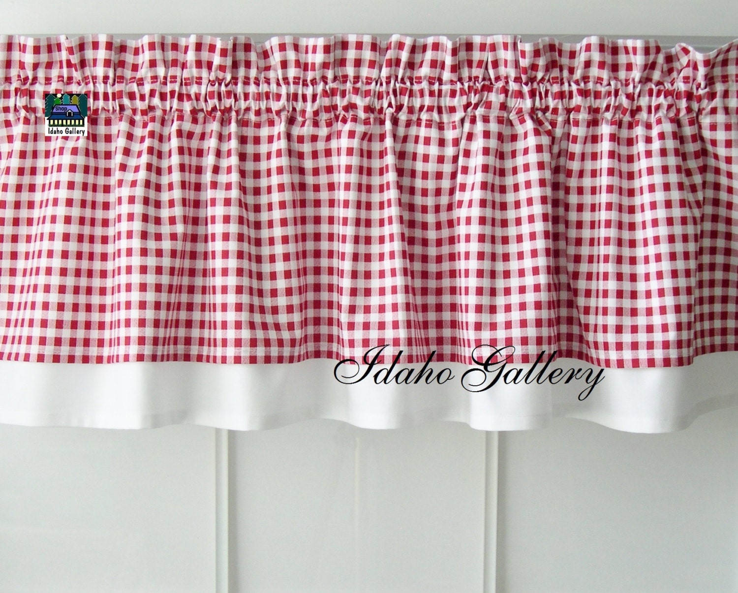 Gingham Check Red and White Country Curtain Modern Double