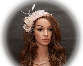 Champagne and light pink fascinator for your special occasions- New elegant and simple design for your special occasions.