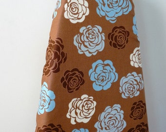 Ironing Board Cover - mocha brown with blue and taupe roses