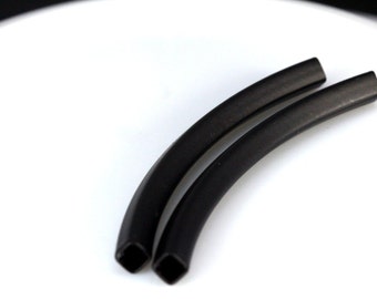 6 pcs 70 x 5 mm (hole 4,2 mm) black brass curved square cambered tube industrial charms, pendant, brass findings B1159