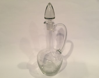 Vintage Claret Jug, Etched Glass, Heavy Glass Stopper, 1970's