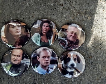 Magnets or Buttons: 2.25" 58MM Frasier Magnets or Pinbacks Set of 6 Frasier TV Show