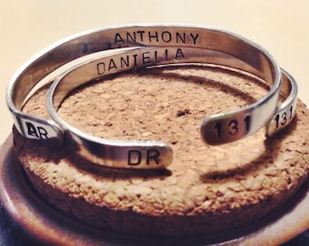 Customizable Matching Couples, Personalized Hand Stamped Name, Statement, Anniversary Bracelet Cuff Pair (Comes with 2 bracelets)