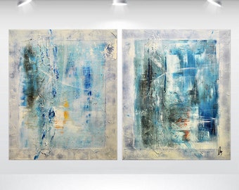 abstrakte Acrylmalerei große Wand Leinwand Kunst original blau übergroßen fertig zum Aufhängen 40 x 24 gestreckt Leinwand Kunst Ettis Galerie