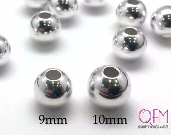 10pcs Sterling Silver Beads 9mm, 10mm - Spacers Beads - Round Seamless Beads for Jewelry - Seamless Silver Beads - Smooth Round Bead 925