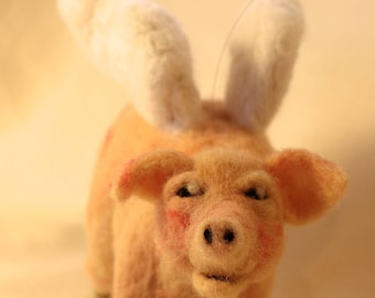 OOAK Needle Felted Flying Pig