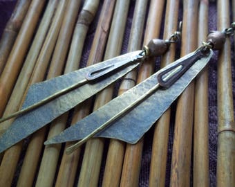 Long Earrings-Mixed Metal Earrings-Bohemian Earrings-Rustic Earrings-Brass Earrings-Tribal Earrings-Artisan Jewelry