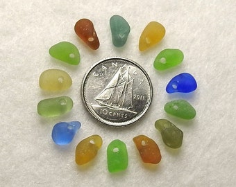 Genuine Sea Glass Drilled Sea Glass Tiny Charms Top Drilled Beach Glass Beads for Jewelry Making