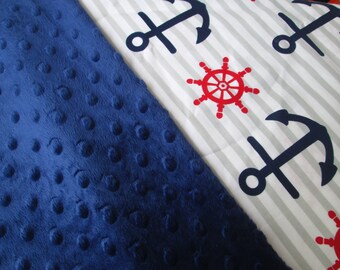 Minky Baby Blanket, Baby boy blanket, personalize minky baby blanket, Toddler blanket, stroller blanket, burp,nautical baby blanket, 33X29"