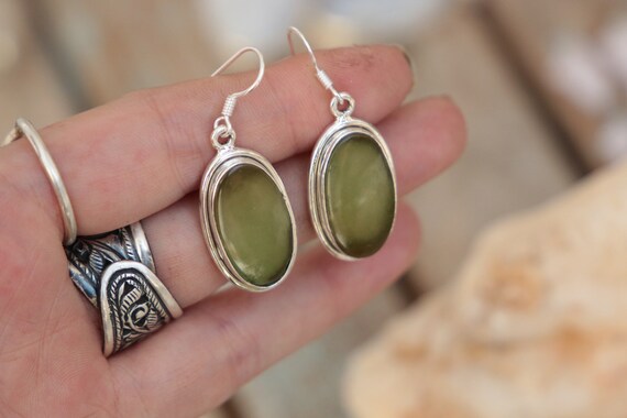 HANDMADE TURQUOISE EARRINGS - 925 Sterling Silver Earrings - Gemstone - Rare Crystal - Natural - Vintage style - Green turquoise - Bohemian