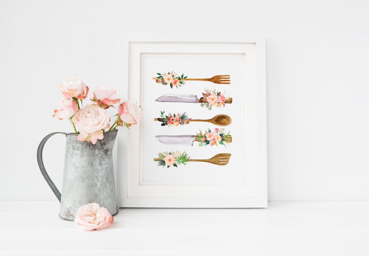 Printable Art Kitchen Utensils Print Floral Kitchen Utensils