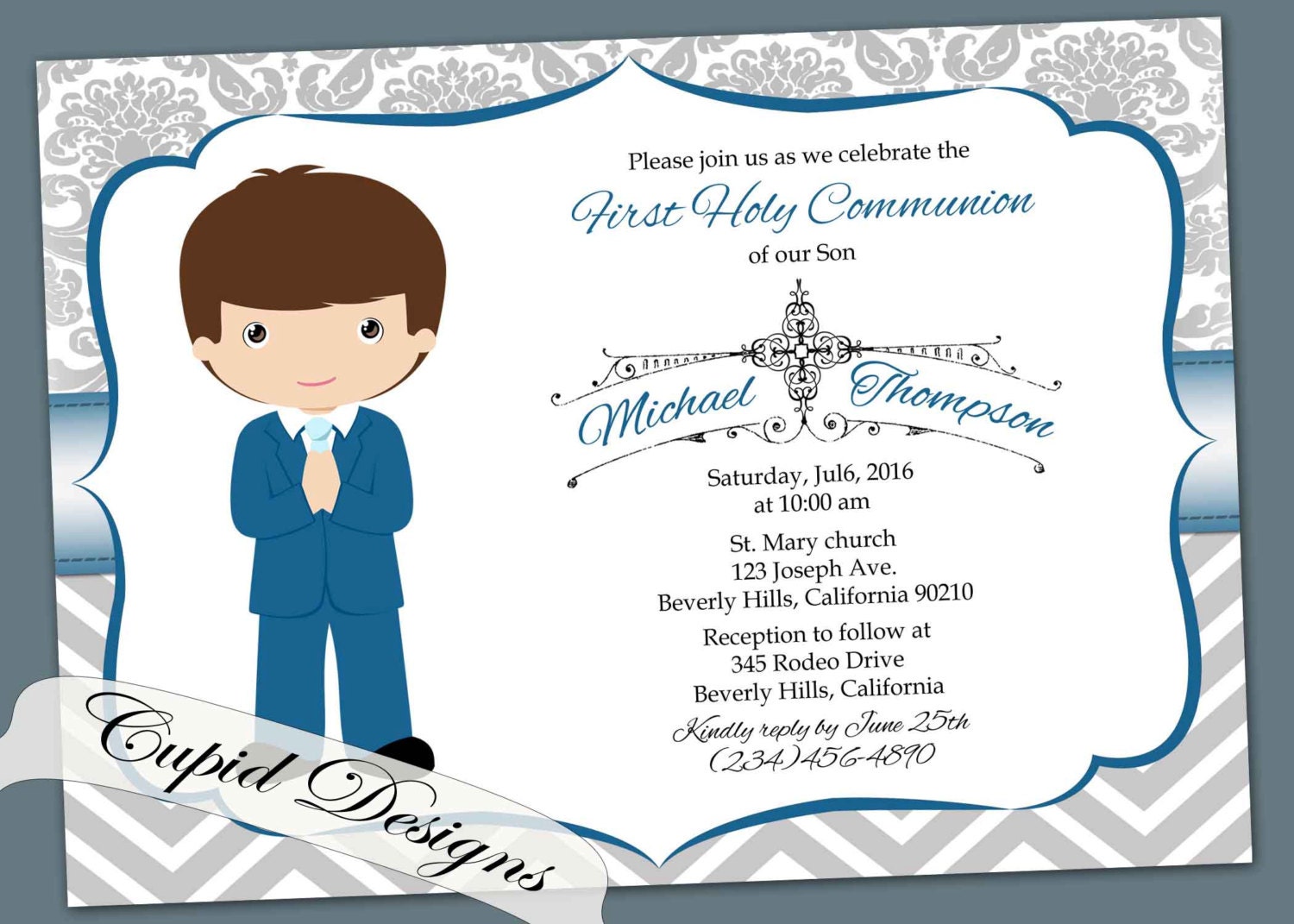 Invitacion de primera comunión. Bautizo. Primera comunión de