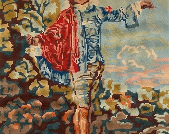 Completed Vintage French Needlepoint Tapestry \\ L'Indifferent // Watteau (6562s)