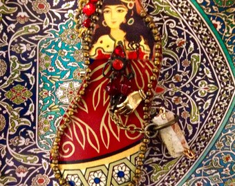 Rumi inspired Pendant- Rumi inspired jewelry - Sufi Poet inspired jewelry - Qatar Persian Woman jewelry-Dervish woman - Sufi poem pendant