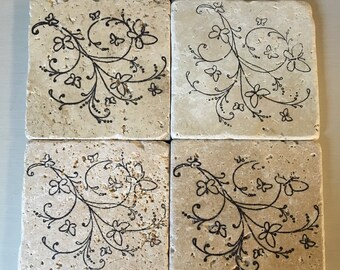 Butterfly stone coaster set