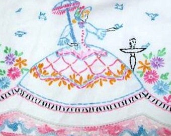 Southern Belle - Crinoline Lady pillowcase crochet & embroidery pattern LW1001
