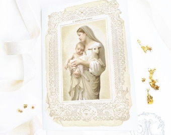Madonna and child, French religious card, Easter card, Christmas card, Jesus birth, Baptism card, blank inside