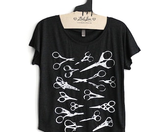 Sale Small- Tri-Blend Black Dolman Tee with Scissors Screen Print