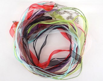 10 organza Ribbon necklaces cord matching croass002 cotton